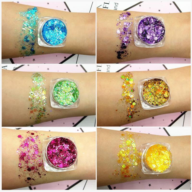 19 Colors Mermaid Sequins Gel Holographic Sequins Hair Body Face Glitter Gel Art Loose Sequins Shimmer Diamond Eye Shadow - GoJohnny437