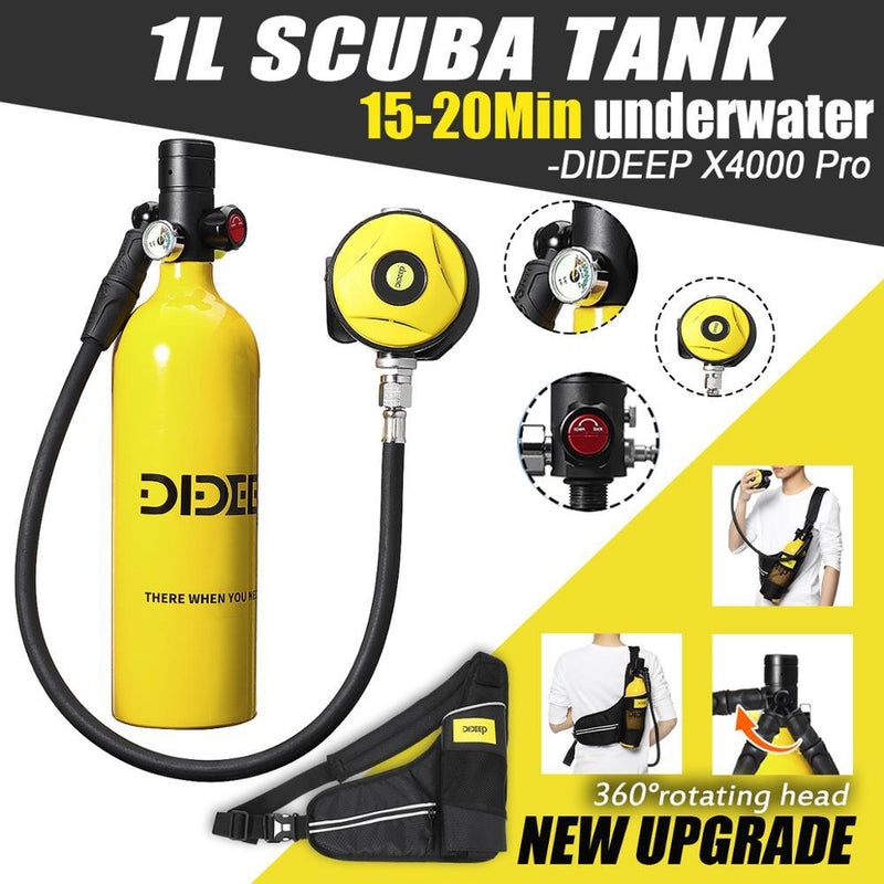 1L Mini Scuba Diving Cylinder Oxygen Tank Set Dive Respirator Air Tank Hand Pump for Snorkeling Breath Diving Equipment - GoJohnny437