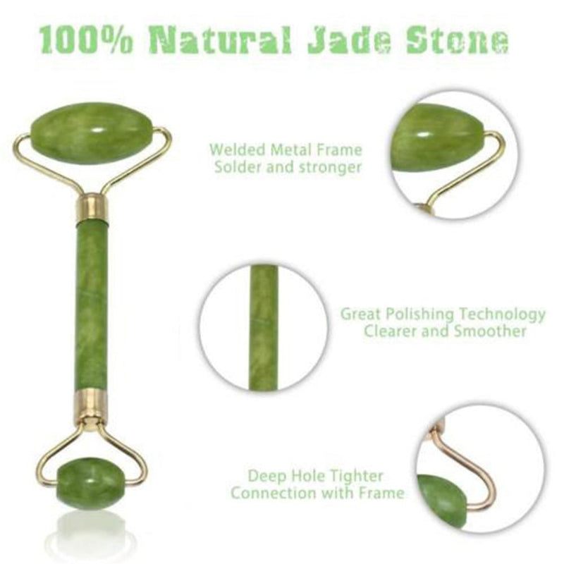 2 in 1 Green Roller and Gua Sha Tools Set by Natural Jade Scraper Massager with Stones for Face Neck Back and Jawline - GoJohnny437