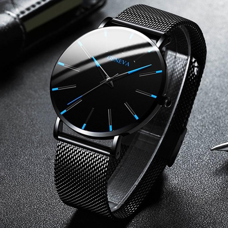 2020 Minimalist Men's Fashion Ultra Thin Watches Simple Men Business Stainless Steel Mesh Belt Quartz Watch Relogio Masculino - GoJohnny437