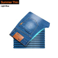 2020 Spring and Summer New Men Thin Jeans Business Casual Stretch Slim Denim Pants Light Blue Black Trousers Male Brand - GoJohnny437