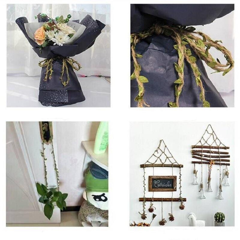 2M 5M Simulation Green Leaves Weaving Hemp Rope DIY Wedding Birthday Wedding Decoration Rattan Gift Bouquet Packaging Rope 5mm - GoJohnny437