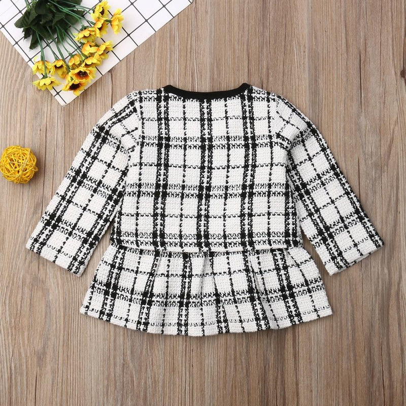 2Pcs Autumn Winter Party Kids Clothes For Baby Girl Fashion Pageant Plaid Coat Tutu Dress Outfits Suit Toddler Girl Clothing Set - GoJohnny437