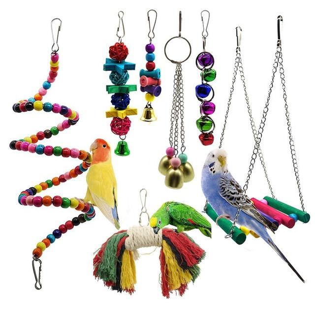 7 Pcs/set Bird Parrot Swing Toy Hanging Bell Ladders Climbing Chewing Hanging Toy Bird Accessories Birds Toys - GoJohnny437