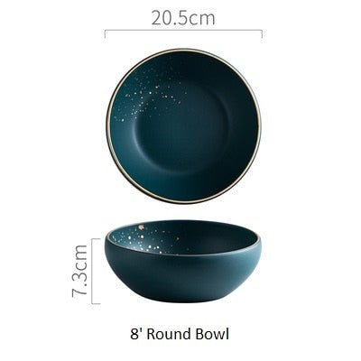 High Fashion Retro Green Nordic Ceramic Tableware Set Dinnerware Set Bowl Plate Soup Bowl Set Modern Style High-end