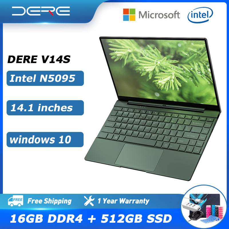 V14S Laptop 14.1 Inch 16GB RAM 512GB SSD Intel Celeron N5095 Full HD Screen Backlight Keyboard Computer Windows 10 Notebook