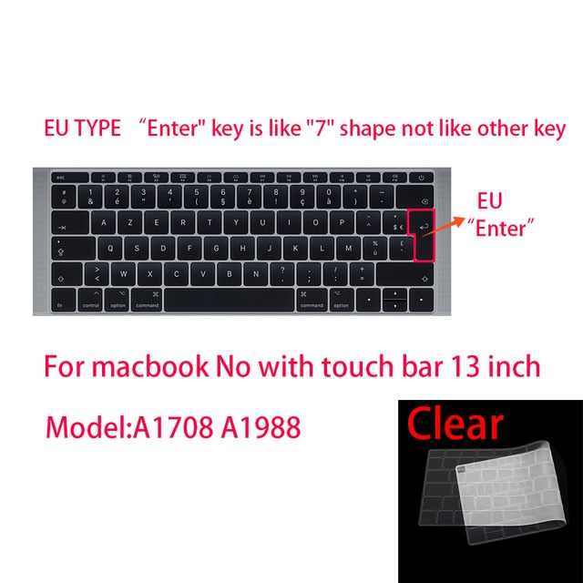 For Apple Macbook pro13/11Air 13/15 Retina12 inch All series silicone keyboard cover case transparent clear protecter film EU/US