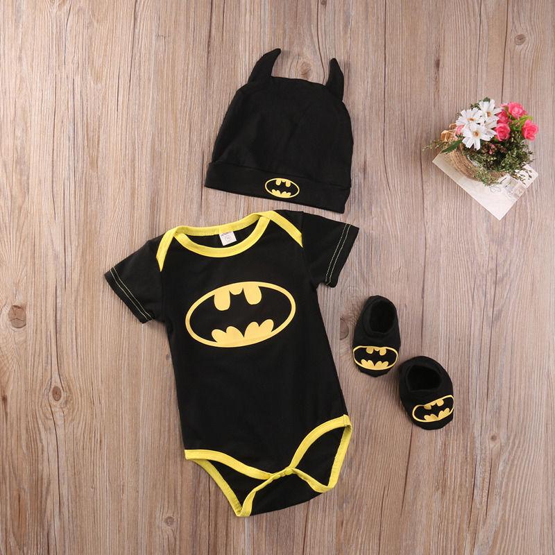 Batman Baby Boys Rompers Jumpsuit Cotton Tops+Shoes+Hat 3Pcs Outfit Clothes Set Newborn Toddler 0-24M Kids Clothes - GoJohnny437