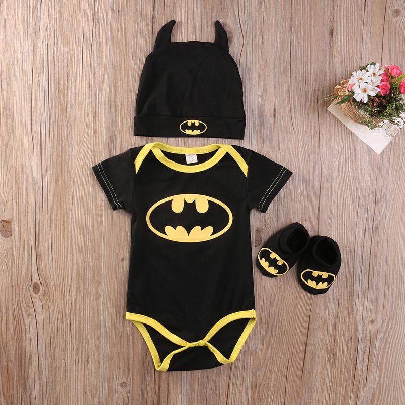 Batman Baby Boys Rompers Jumpsuit Cotton Tops+Shoes+Hat 3Pcs Outfit Clothes Set Newborn Toddler 0-24M Kids Clothes - GoJohnny437