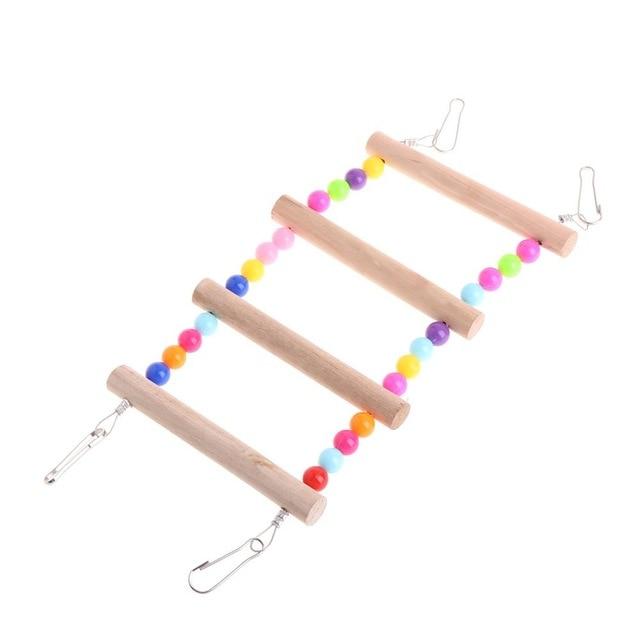 Birds Pets Parrots Ladders Climbing Toy Hanging Colorful Balls With Natural Wood - GoJohnny437
