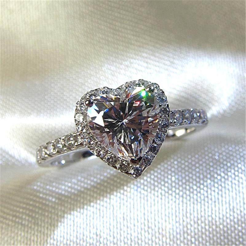 CC Heart Rings for Women S925 Silver Wedding Engagement Bridal Jewelry Cubic Zirconia Stone Elegant Ring Accessories CC829 - GoJohnny437