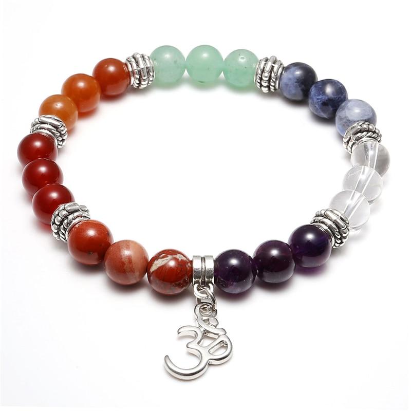 Chakra Natural Stone Bracelet Gem Stones Reiki Healing Bracelets OM Lotus Chakra Yoga Balance Energy Bracelets Jewelry - GoJohnny437