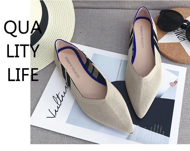 Color Casual Women Soft Shoes Breathable Knit Pointed Shoes Women's Flat Shoes Ballet Single Shoes Comfortable Shoes - GoJohnny437