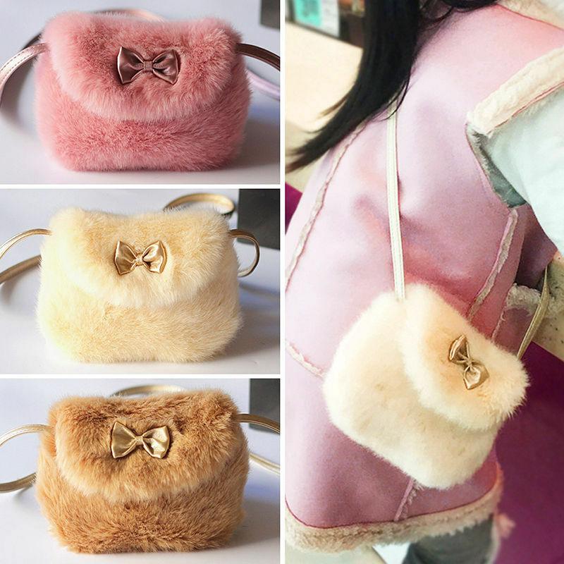 Cute Kids Children Girls Mini Bowknot Crossbody Bags Soft Fur Handbags Bag Gift Purse Crossbody Bag Plush Backpacks Coin Purse - GoJohnny437