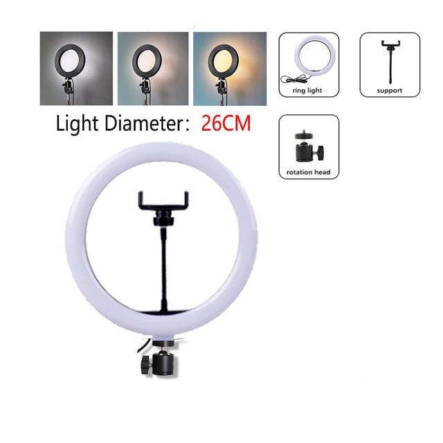Dimmable LED Selfie Ring Light with Tripod USB Selfie Light Ring Lamp Big Photography Ringlight with Stand for Cell Phone Studio - GoJohnny437