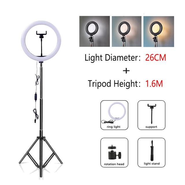 Dimmable LED Selfie Ring Light with Tripod USB Selfie Light Ring Lamp Big Photography Ringlight with Stand for Cell Phone Studio - GoJohnny437