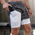 Double layer Jogger Shorts Men 2 in 1 Short Pants Gyms Fitness Built-in pocket Bermuda Quick Dry Beach Shorts Male Sweatpants - GoJohnny437