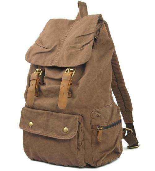 Fashion Vintage Leather military Canvas backpack Men's backpack school bag drawstring backpack rucksack - GoJohnny437