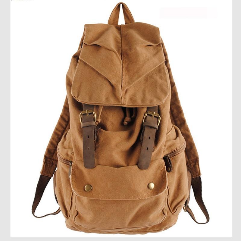 Fashion Vintage Leather military Canvas backpack Men's backpack school bag drawstring backpack rucksack - GoJohnny437