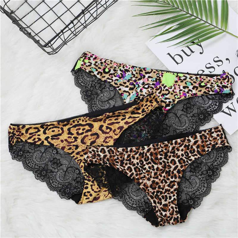 Fashion Women's Sexy Lace Panties Seamless Underwear Briefs Leopard Ice Silk for Girls Bikini Cotton - GoJohnny437