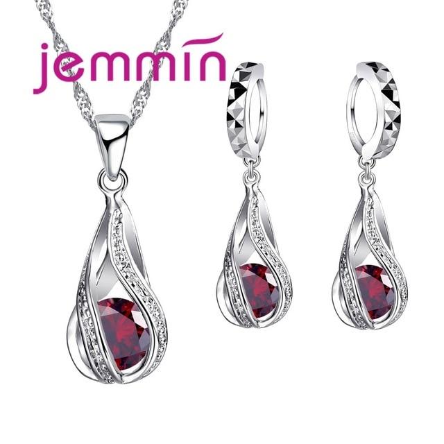 Free Shipping Top Quality 925 Sterling Silver Wedding Party Jewelry Sets Multiple Color Crystals Pendant Necklace Earrings - GoJohnny437