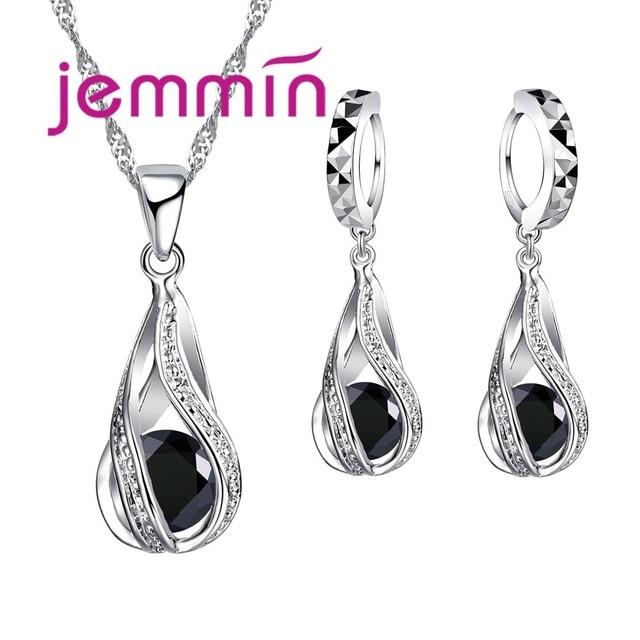 Free Shipping Top Quality 925 Sterling Silver Wedding Party Jewelry Sets Multiple Color Crystals Pendant Necklace Earrings - GoJohnny437