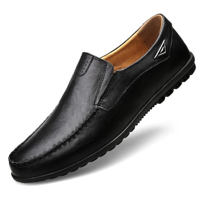 Genuine Leather Men Casual Shoes Luxury Brand Mens Loafers Moccasins Breathable Slip on Black Driving Shoes Plus Size 37-47 - GoJohnny437