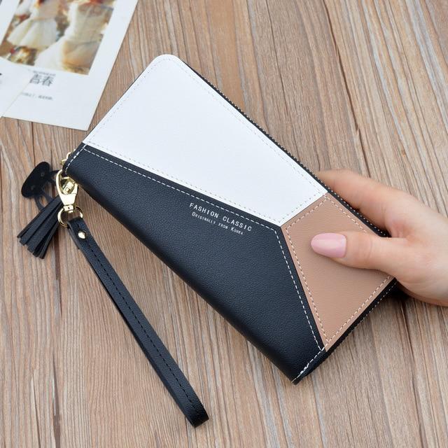 Geometric Luxury Brand Leather Wallets Women Long Zipper Coin Purses Tassel Design Clutch Wallet Female Money Credit Card Holder - GoJohnny437