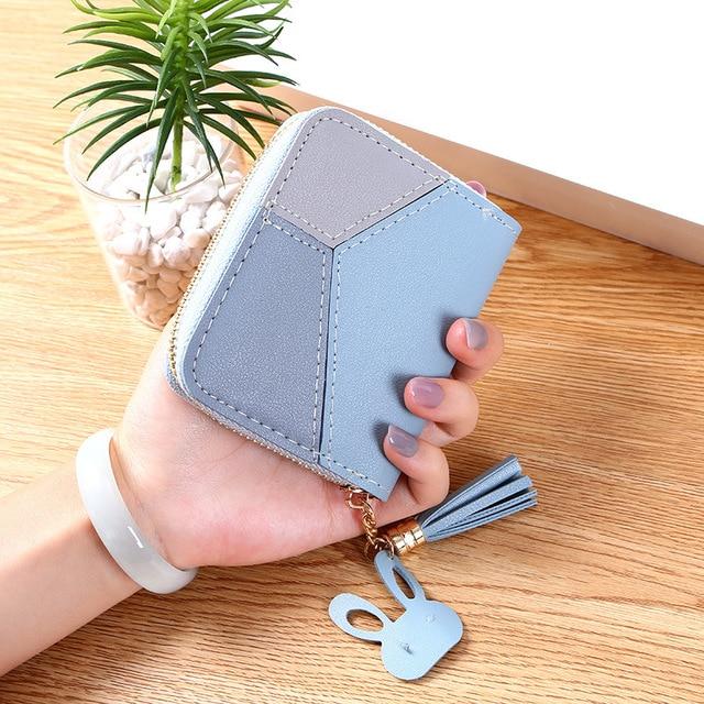 Geometric Luxury Brand Leather Wallets Women Long Zipper Coin Purses Tassel Design Clutch Wallet Female Money Credit Card Holder - GoJohnny437