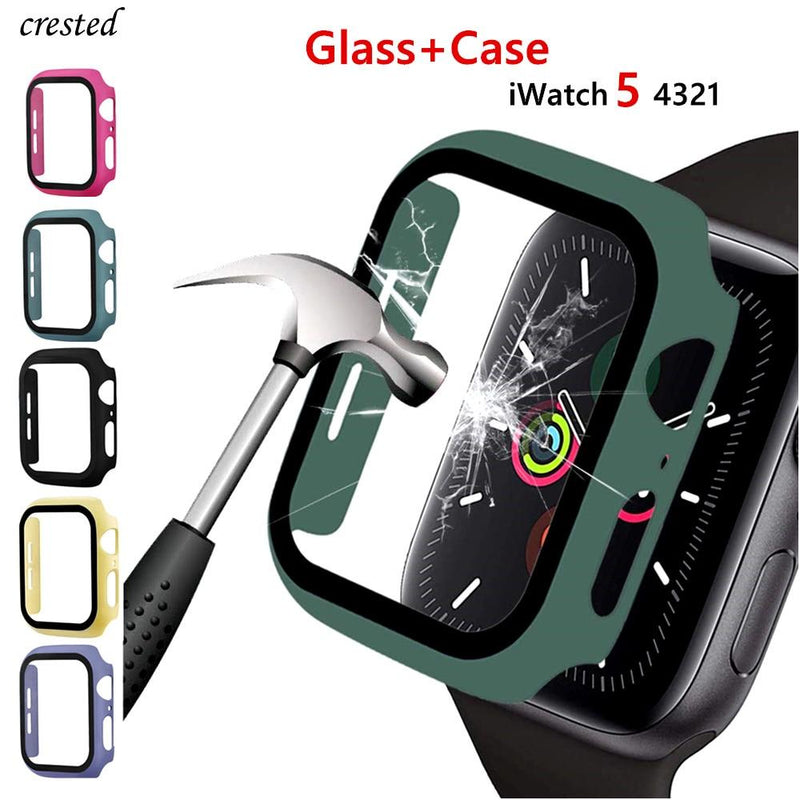 Glass+case For Apple Watch series 5 4 3 2 44mm 40mm 42mm 38mm Tempered bumper Screen Protector+cover for iWatch case Accessories - GoJohnny437
