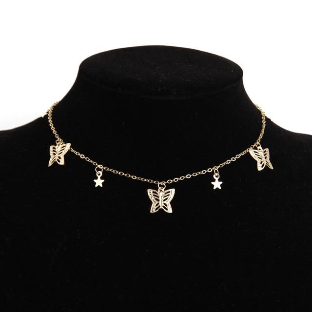 Gold Chain Butterfly Pendant Choker Necklace Women Statement Collars Beach Jewelry Gift Collier Cheap - GoJohnny437