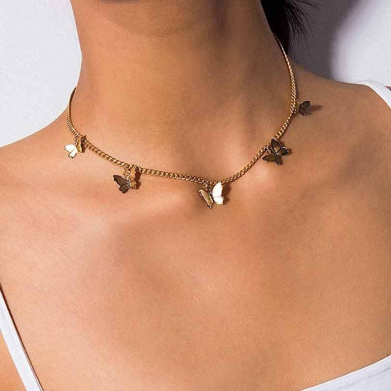 Gold Chain Butterfly Pendant Choker Necklace Women Statement Collars Beach Jewelry Gift Collier Cheap - GoJohnny437