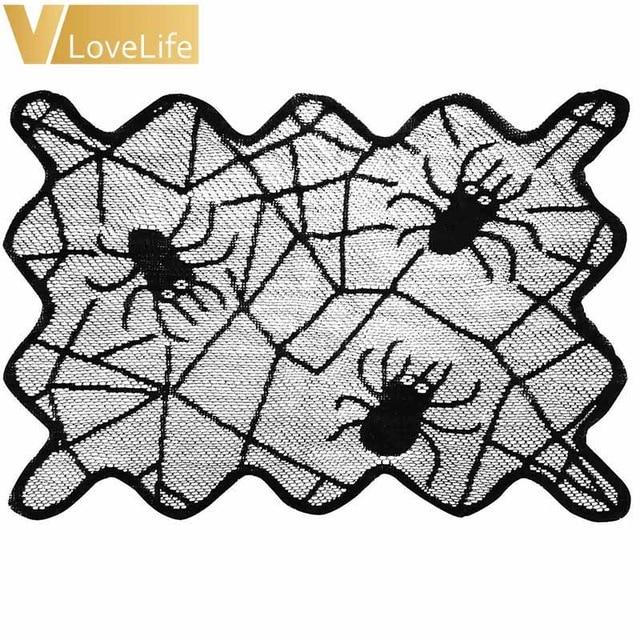 Halloween Decoration Lamp Shades Multifunction Black Lace Spider Web Fireplace Mantle Scarf Landshade Topper Halloween ornaments - GoJohnny437