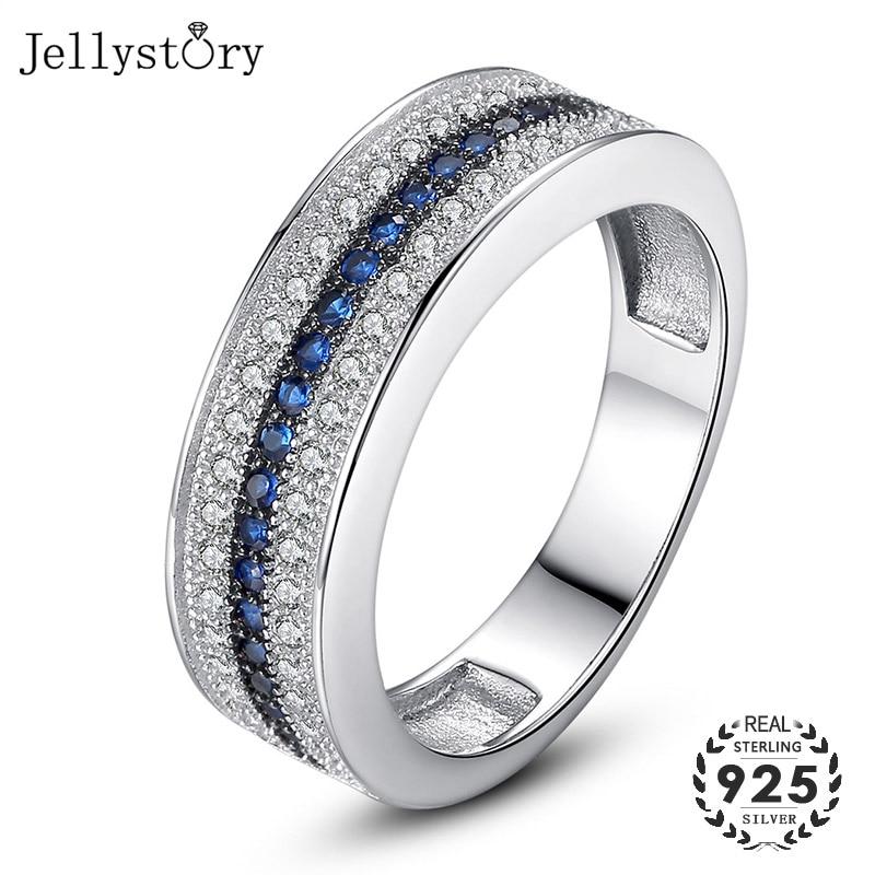 Jellystory 925 Sterling Silver Ring with Round Sapphire Zircon Gemstone Fine Jewelry ring for Women Wedding Party Gift wholesale - GoJohnny437
