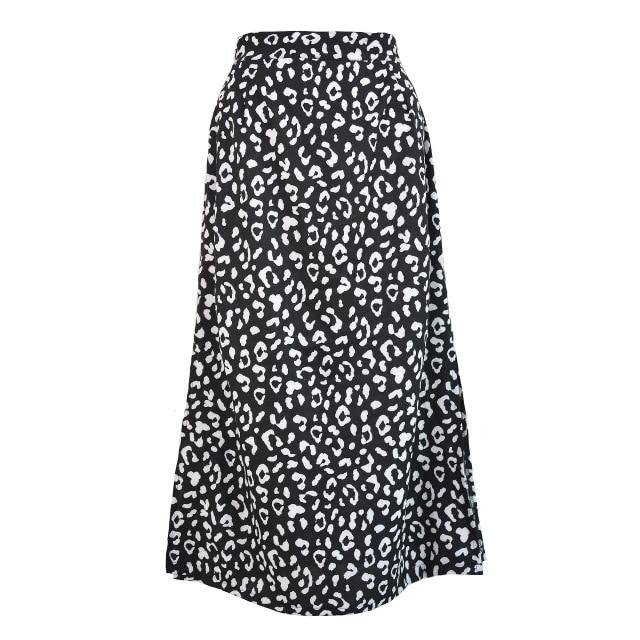 Leopard Print Chiffon Split Skirt Casual Fashion Long Skirts for Women Spring Summer Elegant Female Skirt - GoJohnny437