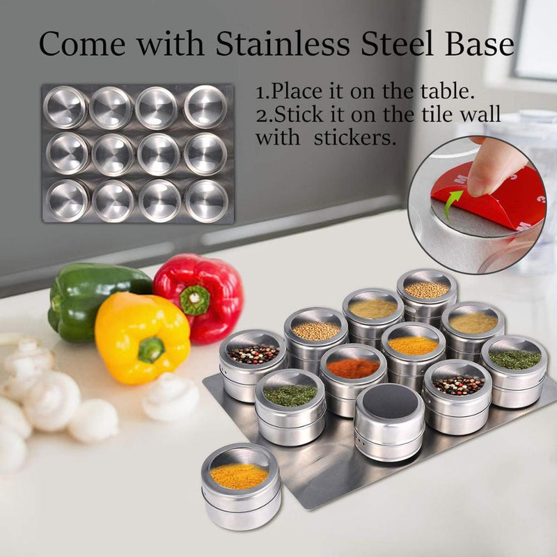 Magnetic Spice Jars With Wall Mounted Rack Stainless Steel Spice Tins Spice Seasoning Containers With Spice Label - GoJohnny437