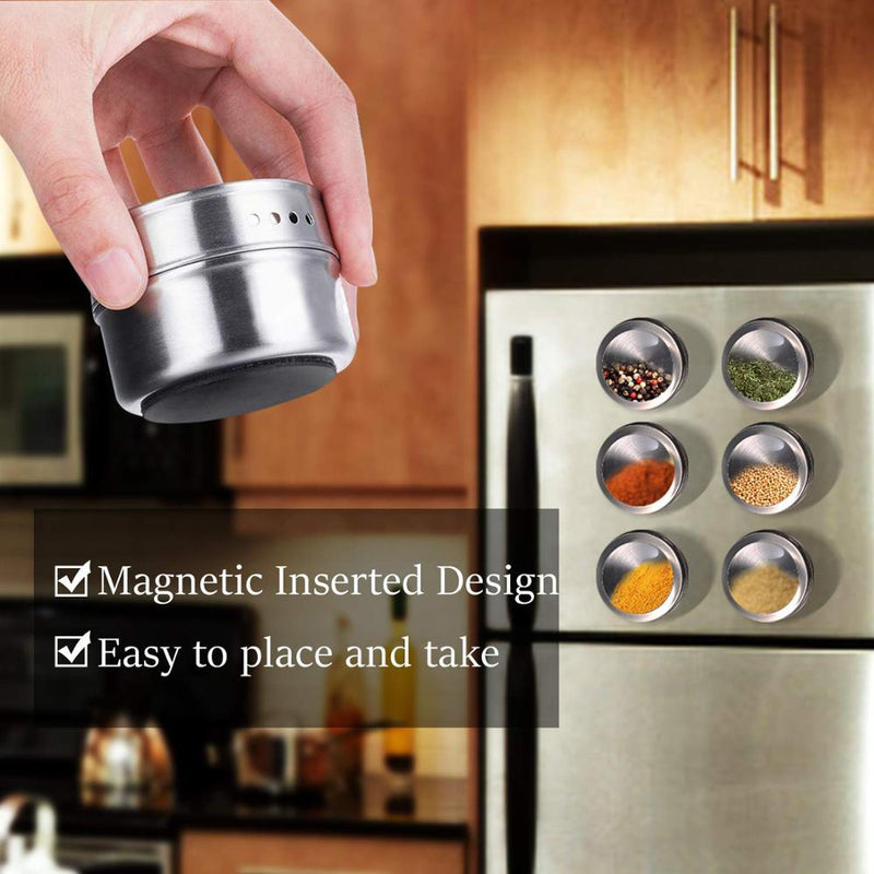 Magnetic Spice Jars With Wall Mounted Rack Stainless Steel Spice Tins Spice Seasoning Containers With Spice Label - GoJohnny437