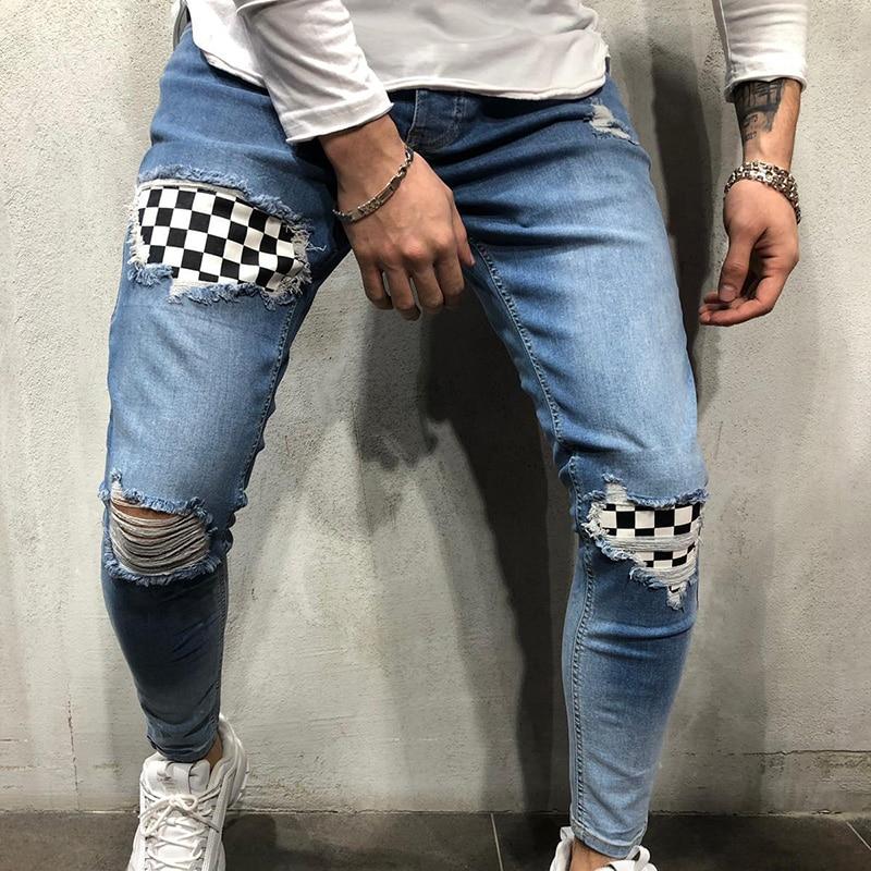 Men Hip Hop Ripped Jeans Skinny Biker Embroidery Jeans Destroyed Hole Denim Trousers 2020 Men High Quality Jeans Pants - GoJohnny437