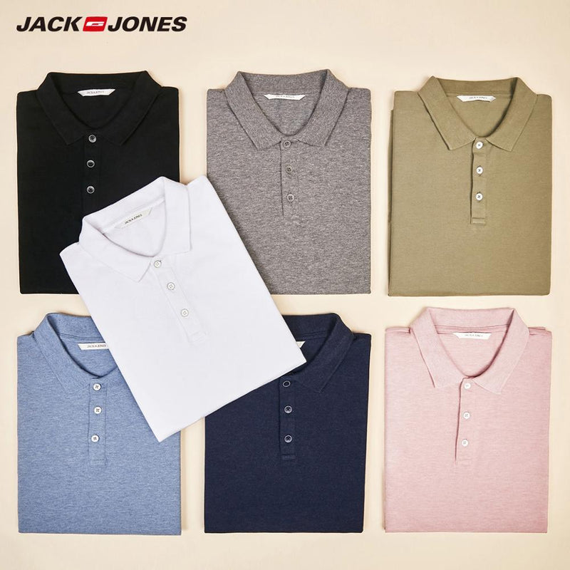 Men's Basic Solid Color Cotton Turn-down Collar Polo Shirt JackJones Menswear - GoJohnny437