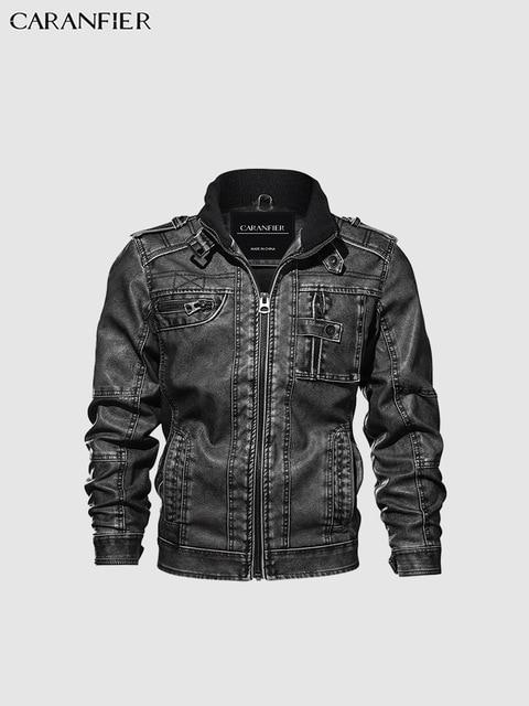 Mens Leather Jackets Motorcycle Stand Collar Zipper Pockets Male US Coats Biker Faux Leather Fashion Outerwear - GoJohnny437