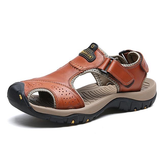 Men's Sandals Summer Soft Sandals Comfortable Men Shoes Genuine Leather Sandals Big Size Soft Outdoor Men Roman Sandals - GoJohnny437
