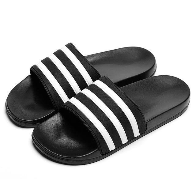 Men's Slippers EVA Men Shoes Women Couple Flip Flops Soft Black and White Stripes Casual Summer Male - GoJohnny437