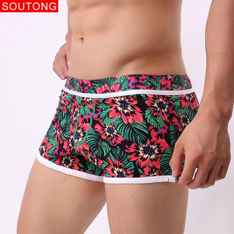 Mens Underwear Comfortable Loose Trunks Cueca Cotton Boxer Shorts Fashion Print man Home Underpants - GoJohnny437