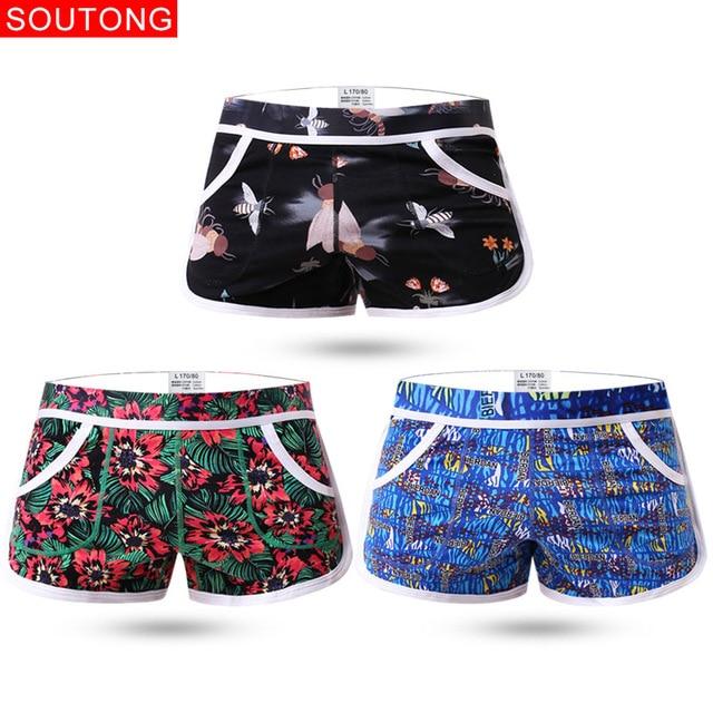 Mens Underwear Comfortable Loose Trunks Cueca Cotton Boxer Shorts Fashion Print man Home Underpants - GoJohnny437