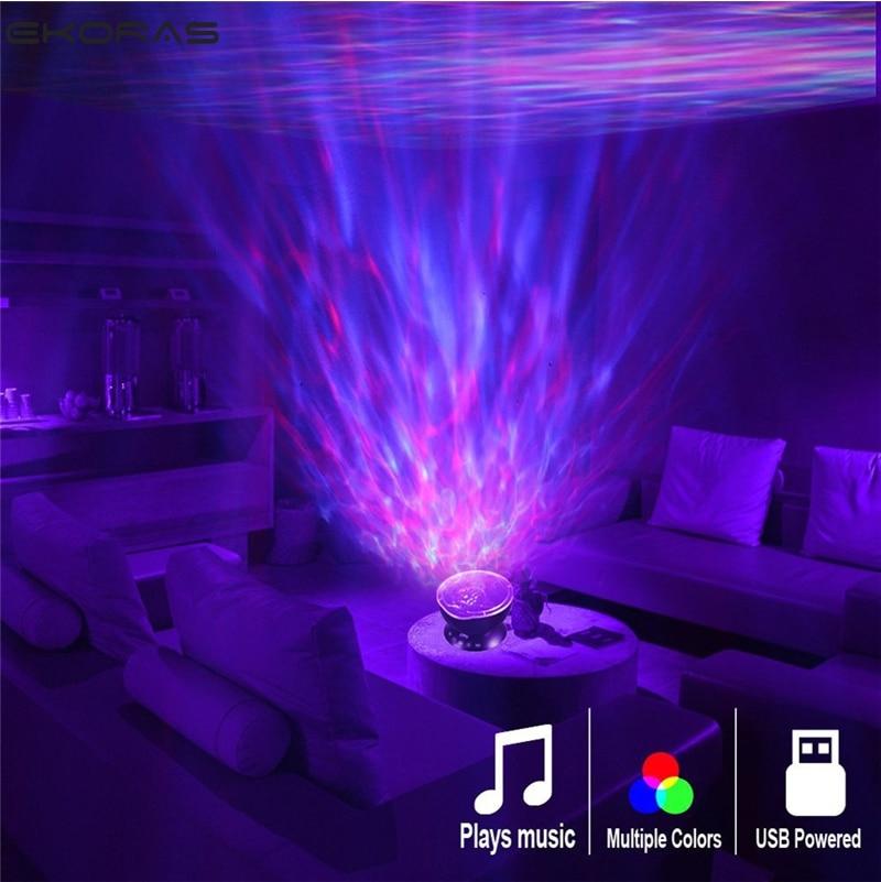 Ocean Wave Projector LED Night Light Built In Music Player Remote Control 7 Light Cosmos Star Luminaria For kid Bedroom - GoJohnny437