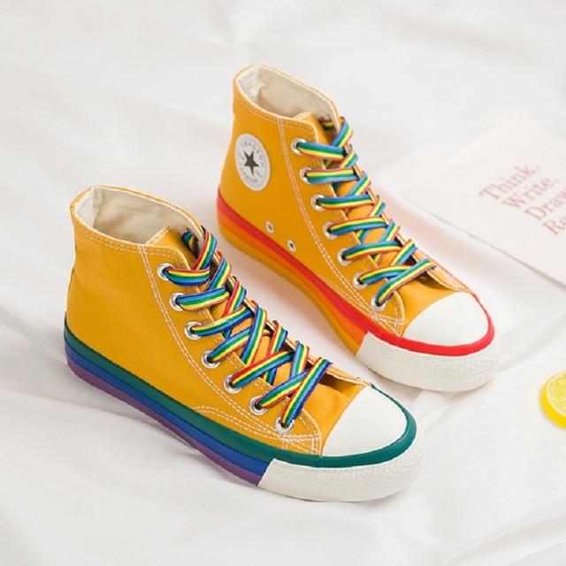 Rainbow Bottom Casual Shoes High Top Sneakers Canvas 2020 Casual Shoes White Canvas Sneakers - GoJohnny437