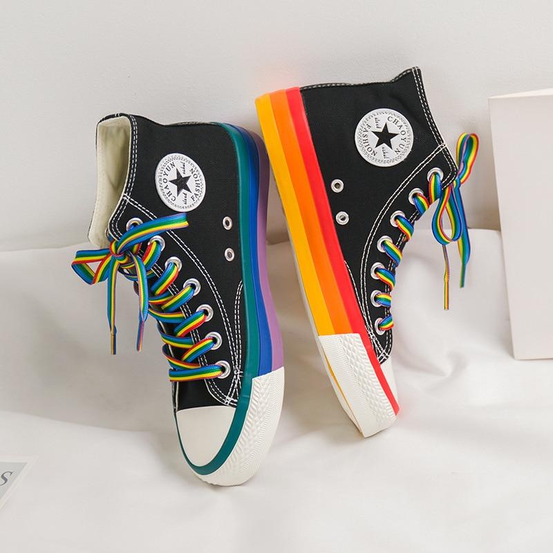 Rainbow Bottom Casual Shoes High Top Sneakers Canvas 2020 Casual Shoes White Canvas Sneakers - GoJohnny437