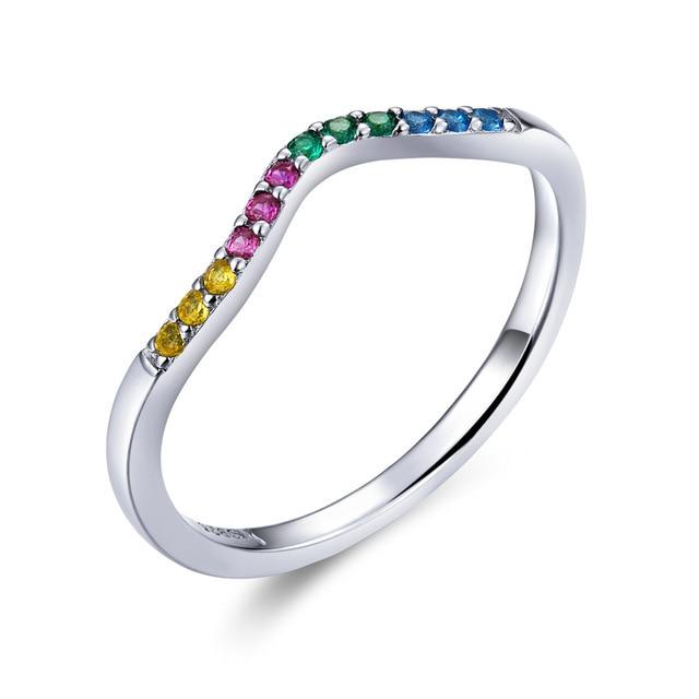 Rainbow Color CZ Finger Rings for Women Stackable Wedding Statement Authentic Sterling Silver 925 Jewelry SCR583 - GoJohnny437