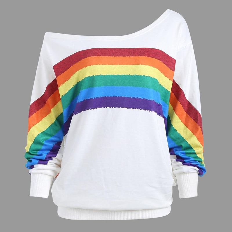 Rainbow Print Hoodies Women Casual Long Sleeve Pullover Sweatshirt Loose Oversized Hoodie - GoJohnny437