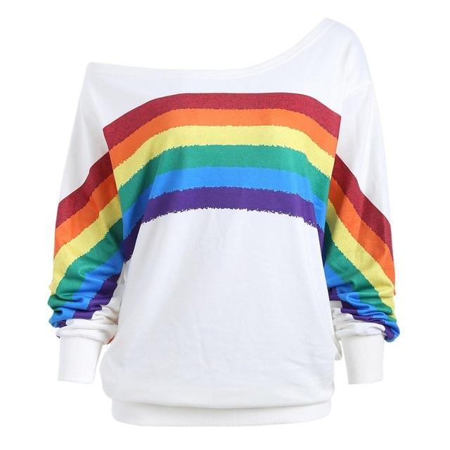 Rainbow Print Hoodies Women Casual Long Sleeve Pullover Sweatshirt Loose Oversized Hoodie - GoJohnny437